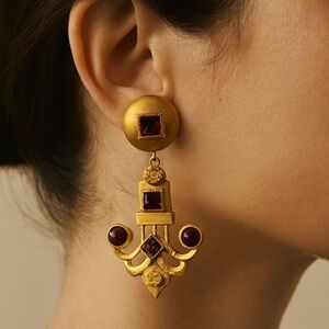 Vintage-Inspired Gold and Red Statement Earrings
